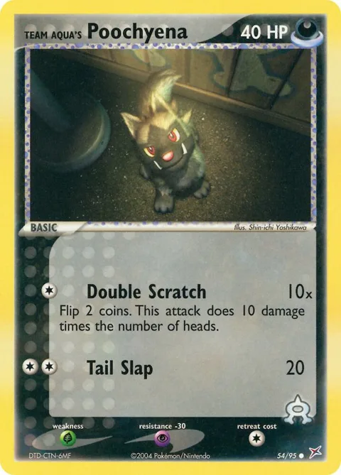 Team Aqua's Poochyena #54/95 Pokémon card from EX Team Magma vs Team Aqua
