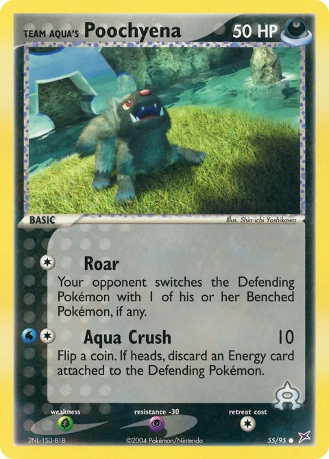 Team Aqua's Poochyena #55/95 Reverse Holofoil Pokémon card from EX Team Magma vs Team Aqua