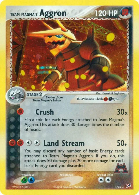 Team Magma's Aggron #7/95 Reverse Holofoil Pokémon card from EX Team Magma vs Team Aqua