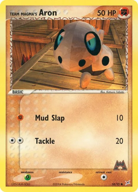 Team Magma's Aron #58/95 Pokémon card from EX Team Magma vs Team Aqua