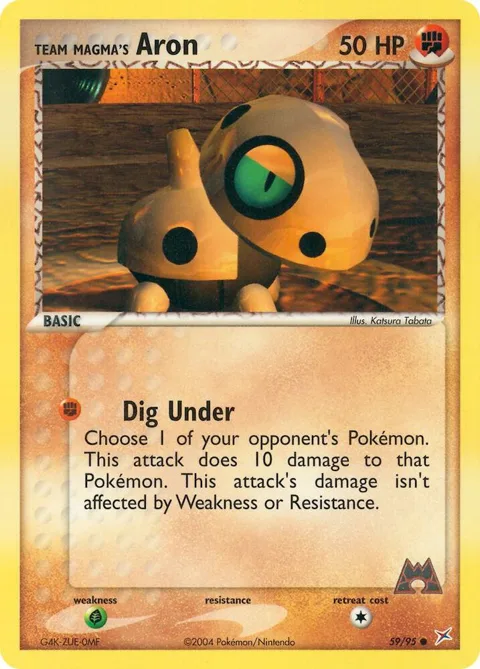 Team Magma's Aron #59/95 Pokémon card from EX Team Magma vs Team Aqua