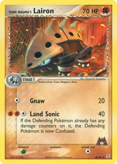 Team Magma's Lairon #36/95 Reverse Holofoil Pokémon card from EX Team Magma vs Team Aqua