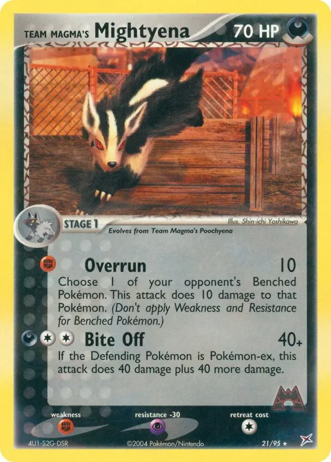 Team Magma's Mightyena #21/95 Pokémon card from EX Team Magma vs Team Aqua