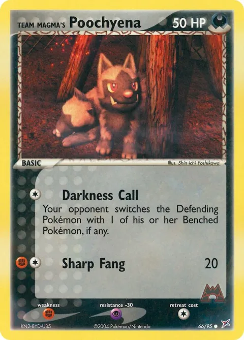 Team Magma's Poochyena #66/95 Reverse Holofoil Pokémon card from EX Team Magma vs Team Aqua