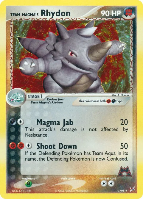 Team Magma's Rhydon #11/95 Reverse Holofoil Pokémon card from EX Team Magma vs Team Aqua