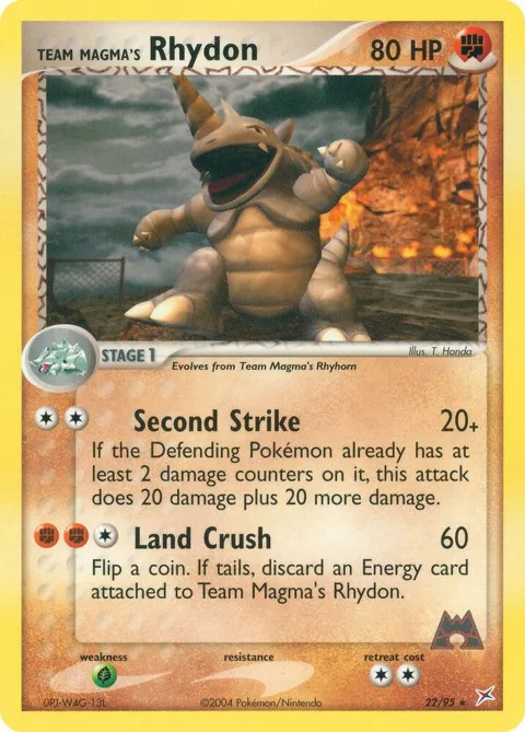 Team Magma's Rhydon #22/95 Pokémon card from EX Team Magma vs Team Aqua