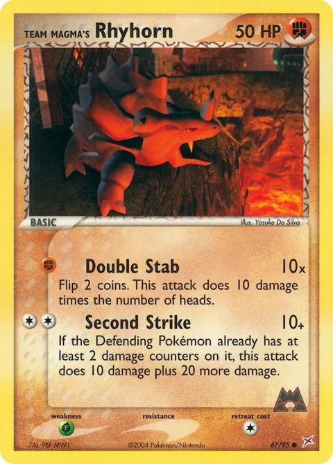 Team Magma's Rhyhorn #67/95 Reverse Holofoil Pokémon card from EX Team Magma vs Team Aqua