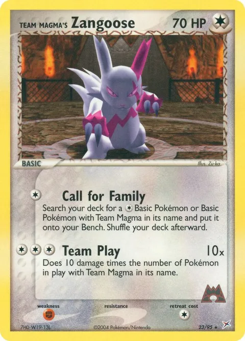 Team Magma's Zangoose #23/95 Pokémon card from EX Team Magma vs Team Aqua