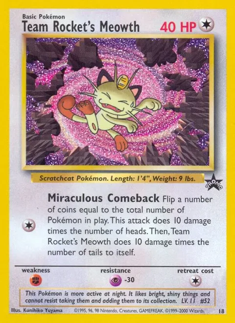 Team Rocket's Meowth #18/53 Pokémon card from WoTC Promo