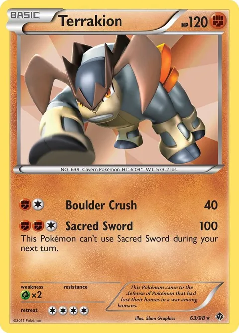 Terrakion #63/98 Reverse Holofoil Pokémon card from Emerging Powers