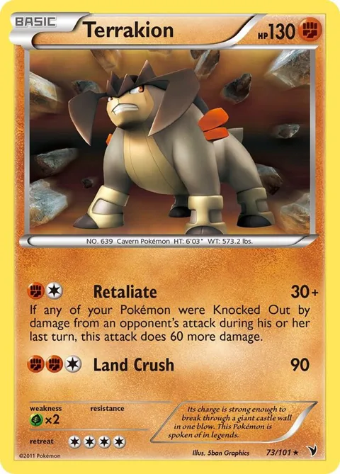 Terrakion #73/101 Holofoil Pokémon card from Noble Victories