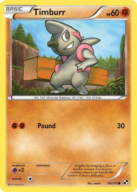 Timburr 58 #58/114 Pokémon card from Black and White