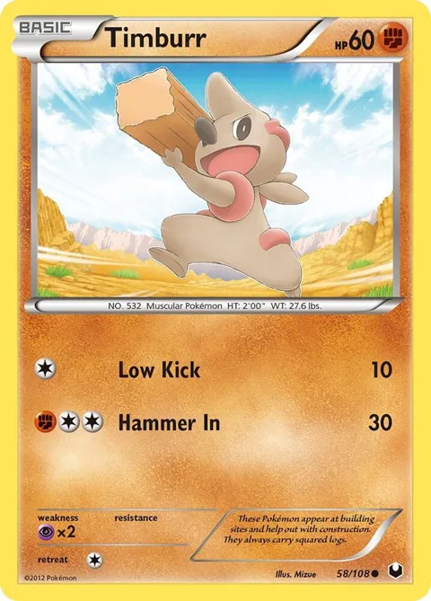 Timburr #58/108 Pokémon card from Dark Explorers