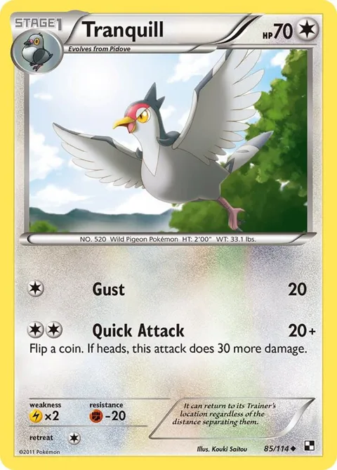 Tranquill #85/114 Pokémon card from Black and White