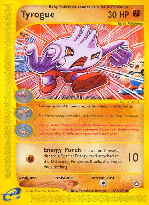 Tyrogue #063/147 Pokémon card from Aquapolis
