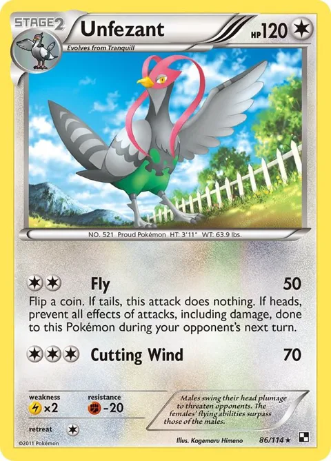 Unfezant #86/114 Pokémon card from Black and White