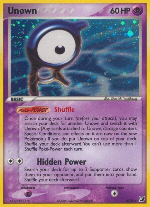 Unown A #A/28 Holofoil Pokémon card from EX Unseen Forces