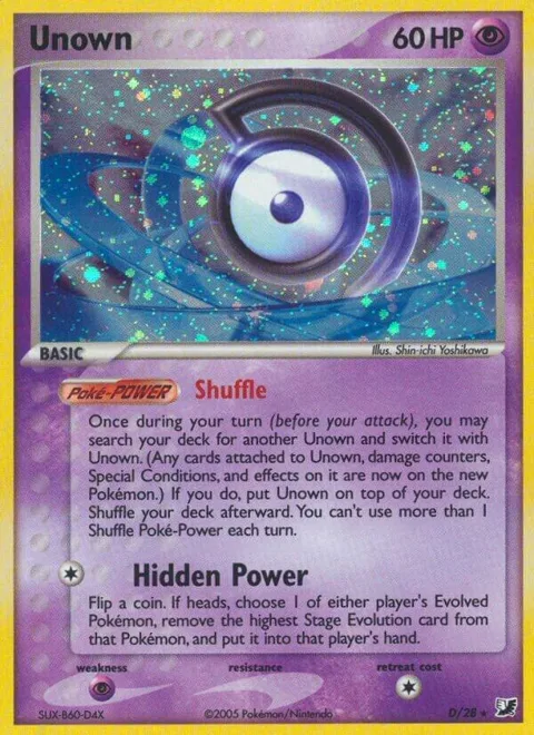 Unown D #D/28 Holofoil Pokémon card from EX Unseen Forces