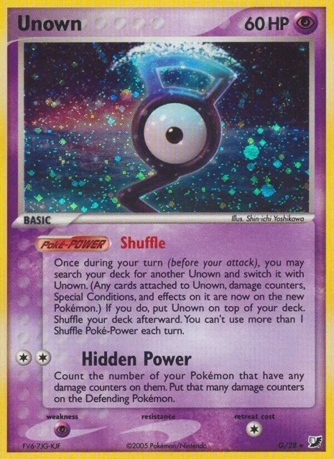Unown G #G/28 Holofoil Pokémon card from EX Unseen Forces