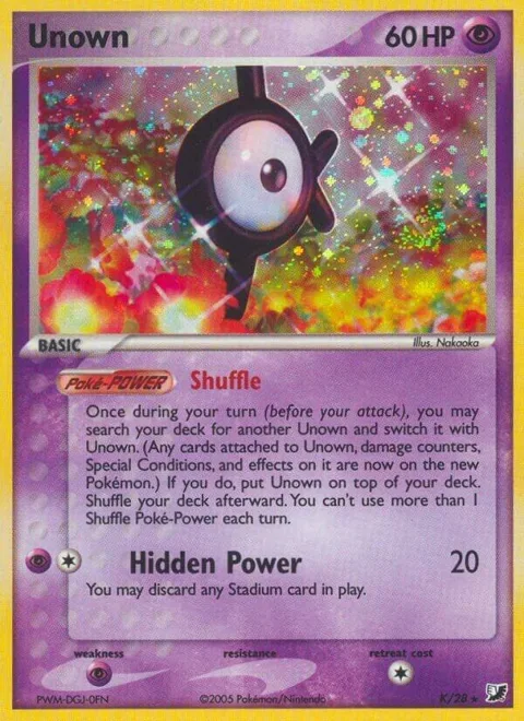 Unown K #K/28 Holofoil Pokémon card from EX Unseen Forces