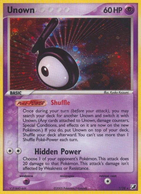 Unown T #T/28 Holofoil Pokémon card from EX Unseen Forces