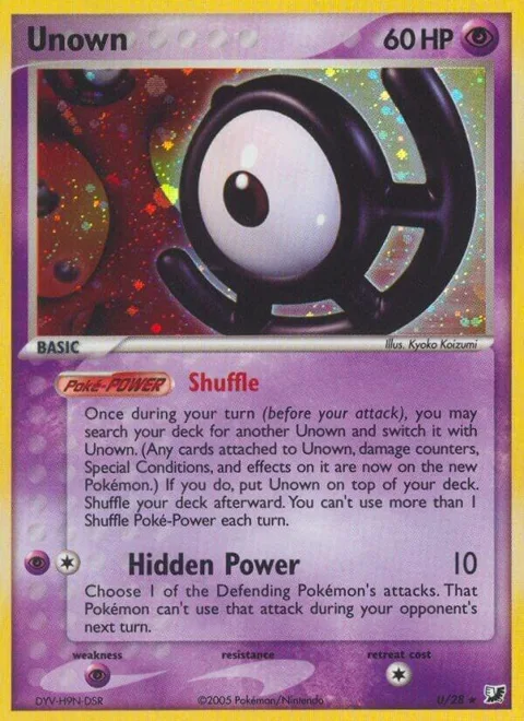 Unown U #U/28 Holofoil Pokémon card from EX Unseen Forces