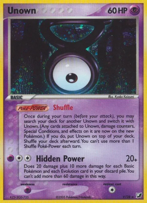 Unown V #V/28 Holofoil Pokémon card from EX Unseen Forces