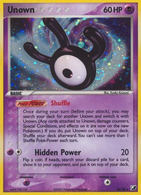 Unown W #W/28 Holofoil Pokémon card from EX Unseen Forces