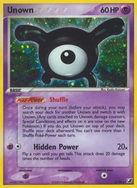 Unown X #X/28 Holofoil Pokémon card from EX Unseen Forces