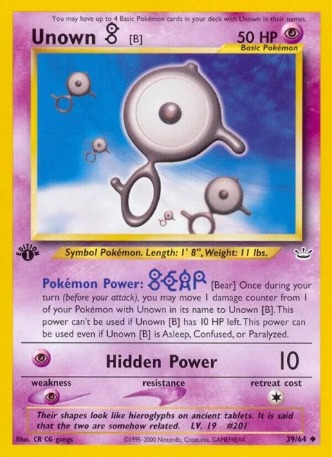 Unown [B] #39/64 Unlimited Pokémon card from Neo Revelation