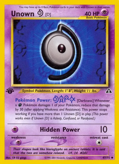 Unown [D] #47/75 Unlimited Pokémon card from Neo Discovery