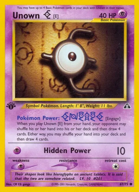Unown [E] #67/75 1st Edition Pokémon card from Neo Discovery