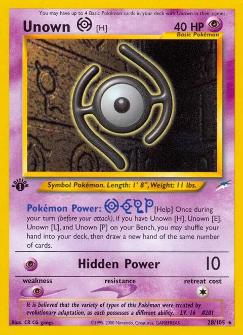 Unown [H] #028/105 Unlimited Pokémon card from Neo Destiny