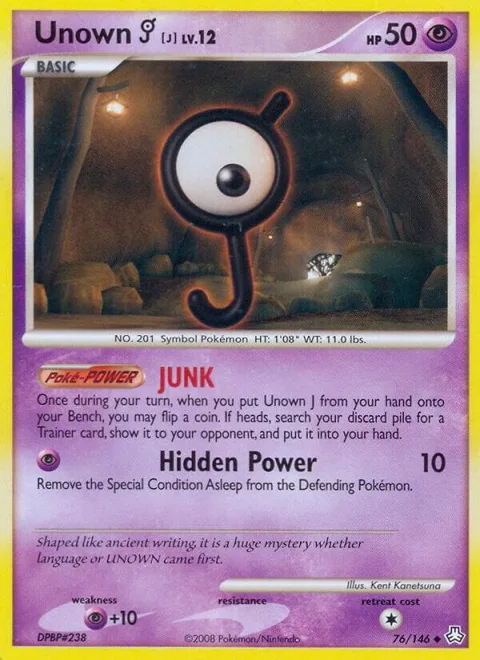 Unown J #76/146 Reverse Holofoil Pokémon card from Legends Awakened