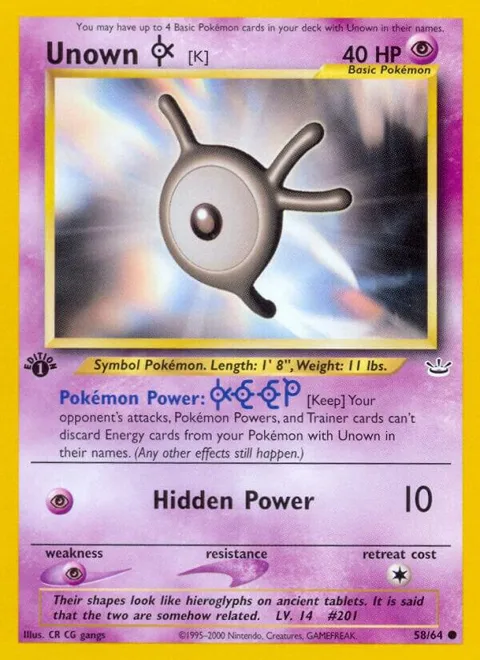 Unown [K] #58/64 1st Edition Pokémon card from Neo Revelation
