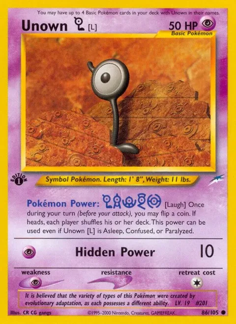Unown [L] #086/105 1st Edition Pokémon card from Neo Destiny