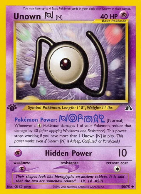 Unown [N] #50/75 1st Edition Pokémon card from Neo Discovery