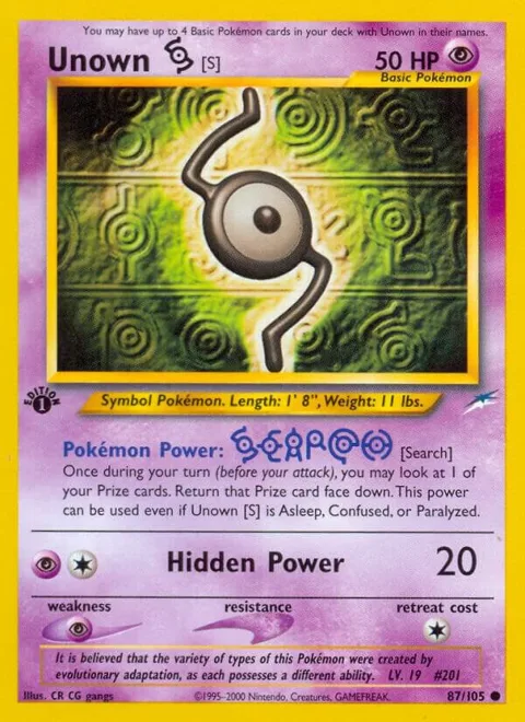 Unown [S] #087/105 1st Edition Pokémon card from Neo Destiny