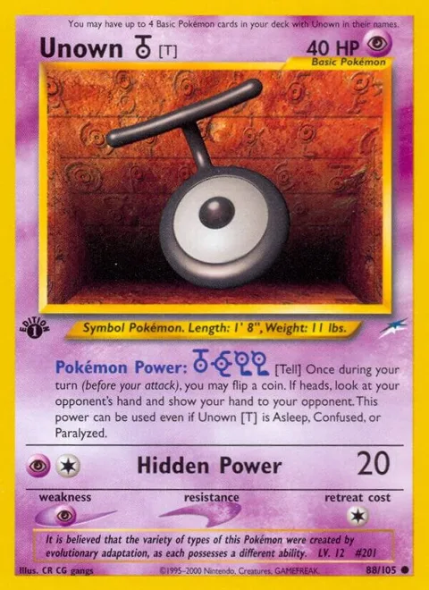 Unown [T] #088/105 1st Edition Pokémon card from Neo Destiny