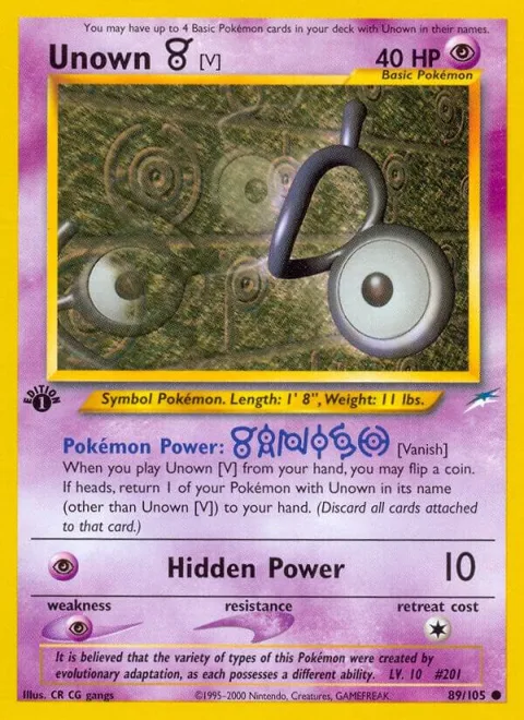Unown [V] #089/105 1st Edition Pokémon card from Neo Destiny