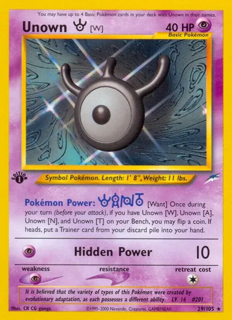 Unown [W] #029/105 1st Edition Pokémon card from Neo Destiny