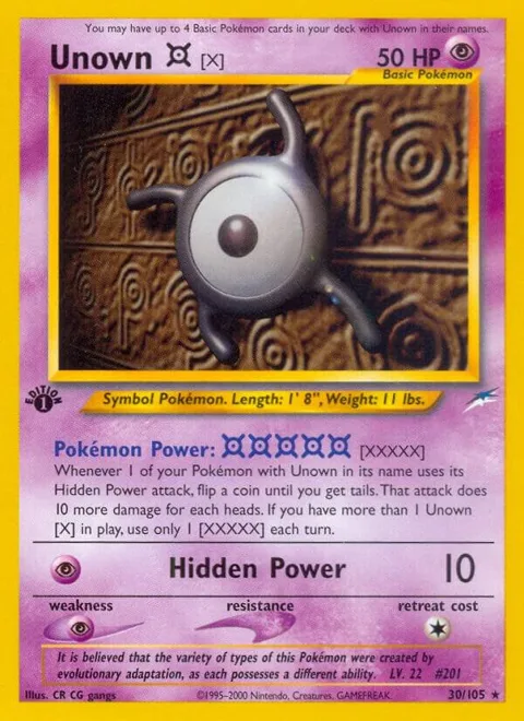 Unown [X] #030/105 1st Edition Pokémon card from Neo Destiny