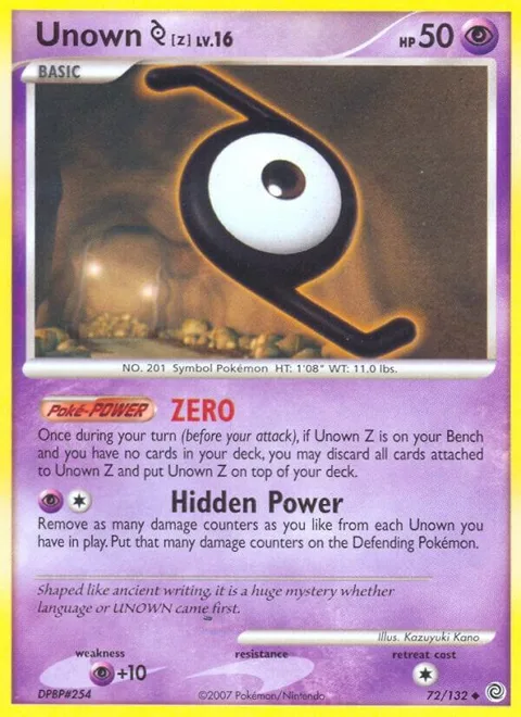 Unown [Z] #72/132 Reverse Holofoil Pokémon card from Secret Wonders