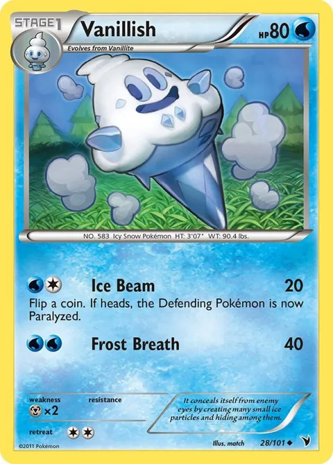 Vanillish #28/101 Pokémon card from Noble Victories