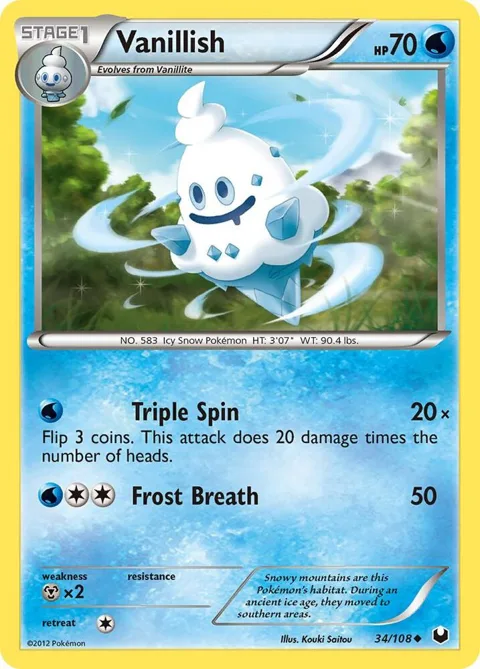 Vanillish #34/108 Pokémon card from Dark Explorers