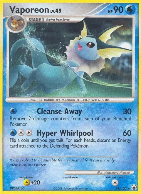 Vaporeon #34/100 Pokémon card from Majestic Dawn