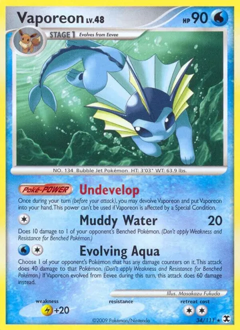 Vaporeon #34/111 Reverse Holofoil Pokémon card from Rising Rivals