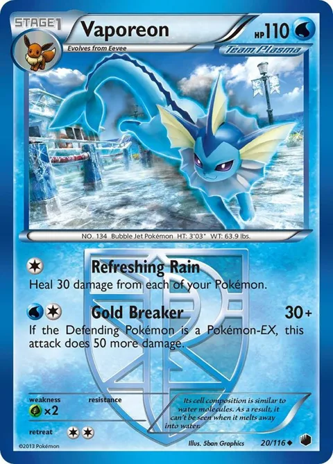 Vaporeon Team Plasma #20/116 Pokémon card from Plasma Freeze