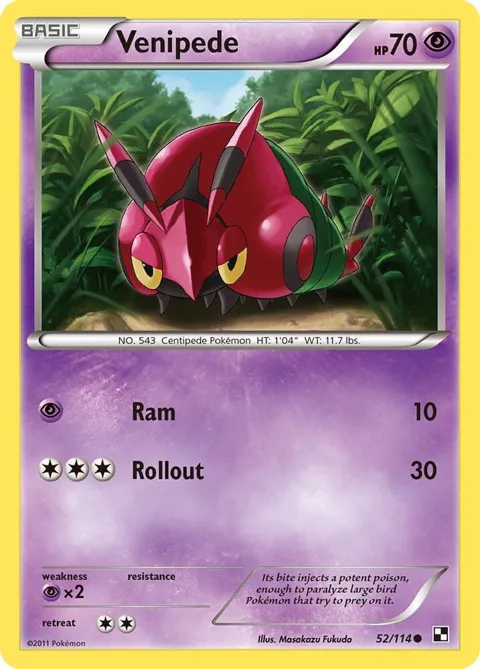 Venipede #52/114 Pokémon card from Black and White