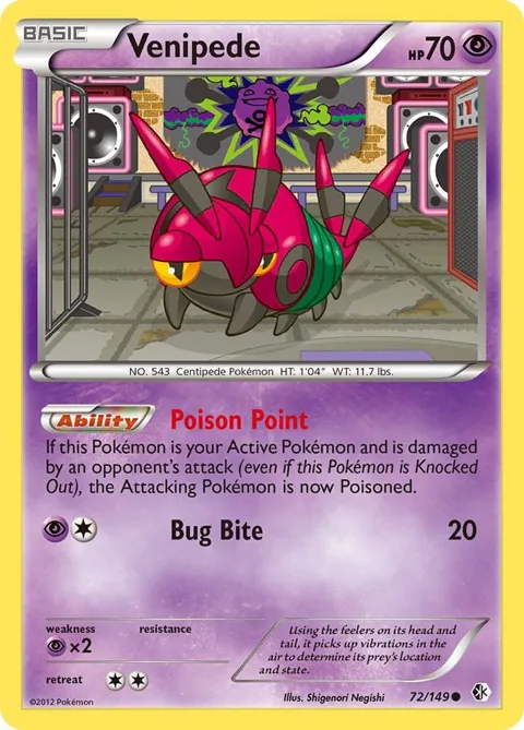 Venipede #72/149 Reverse Holofoil Pokémon card from Boundaries Crossed